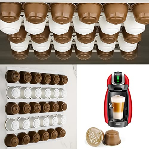 DIYBravo 6 Stück kapselhalter Platzsparend für Kühlschrank Wand Schrank, klebrig Kapselspender Kapselhalter Rutschfest, Kapselständer für 30 Kapseln Dolce Nespresso Gusto