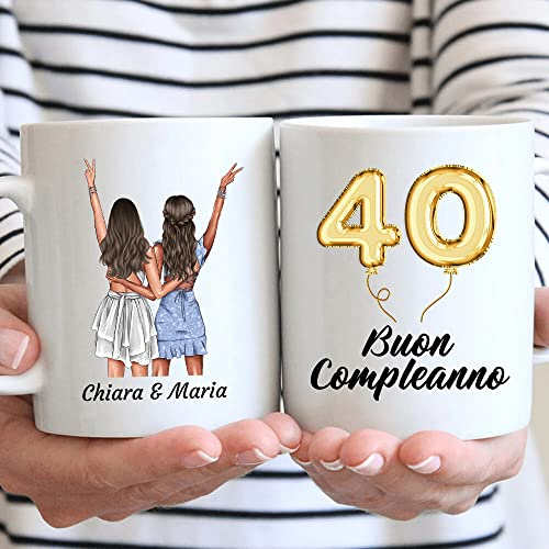 Vulfire Regalo donna compleanno 40 anni tazza originale Nome, Capelli, Abito e altro da Personalizzare Idee Regali per lei per Natale (Bianco, Ceramica)