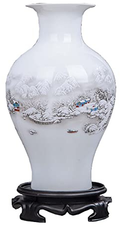 ZEALMAX Vase en céramique de style chinois, vase décoratif de style maison pour table, étagère, salon, décoration d'intérieur, paysage, blanc