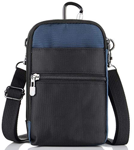 Crossbody Cell Phone Bag with RFID Blocking, Cell Phone Belt Clip Holster Men, Waterproof Nylon Zipper RFID Blocking Cellphone Shoulder Messenger Bag Waist Pouch Fanny Pack with Belt Loop Carabiner