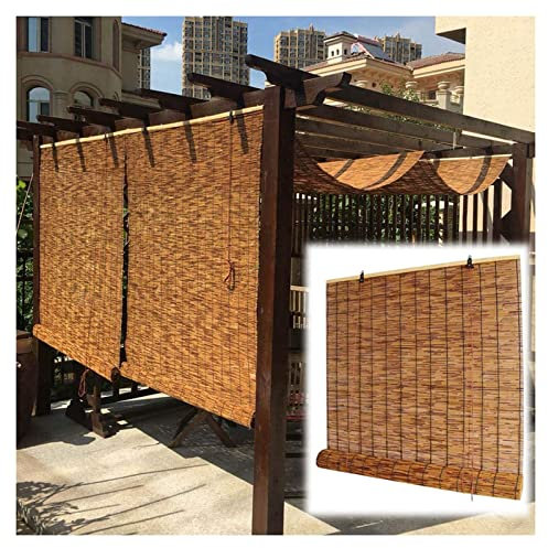 CcacHe Natur Bambusrollo Aussenbereich Bambus Rollo Für Fenster Jalousine Retro Raffrollo Mit Seitenzug, Blickdicht Schilf Vorhänge Holzrollos Sonnenschutz/wetterfest/Anpassbar