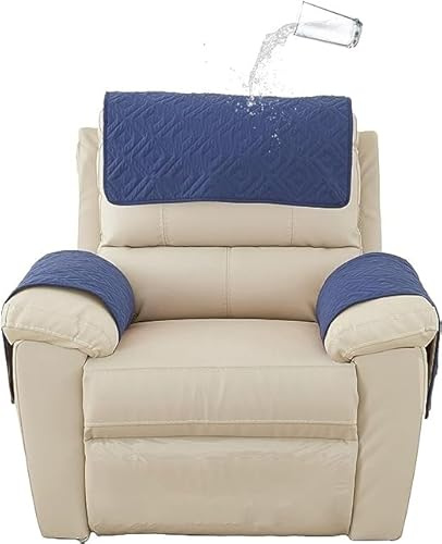 Sofa Armlehnenbezüge，Couch Kopfstützenbezug，Armlehnenschoner，für Armkappen Schonbezüge Sessel Relaxsessel Sofa Armbezug Kopfstützenschutz Sitzbezug Wasserfest Rutschfeste Mit Taschen ( Color : Navy bl