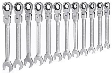 SRGDRR Herramienta métrica de garaje de llave combinada de trinquete de cabeza pivotante flexible de 6-32 mm, 9 mm