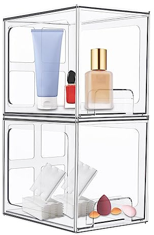 Vanity - Scatola per trucchi, trasparente, impilabile, organizer per cosmetici, per cucina, WC, sala da pranzo, camera da letto, soggiorno