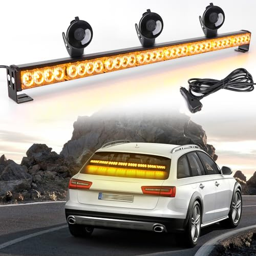 90 cm Notfall-Lichtleiste – 32 bernsteinfarbene LED-Warnblinklichter, 13 Blitzmuster, Verkehrsberatungsleiste, Stroboskop-Sicherheitslichter mit Zigarettenanzünder (Bernsteinfarben)
