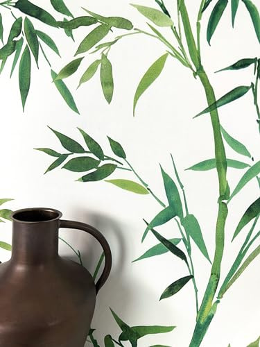 Newroom Vliestapete Grün Dschungel Bambus Aquarell Tapete Wohnzimmer | feine Leinenstruktur matt, Halme und Blätter Motiv, Japandi asiatisch botanisch, Mustertapete Wandtapete, Schlafzimmer Flur