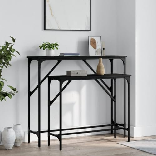 Homgoday Konsolentische 2 STK. Sofatisch Flurtisch Beistelltisch Dielentisch Eingangstisch Tisch Dekotisch für Eingang Wohnzimmer Flur Schlafzimmer Schwarz Holzwerkstoff