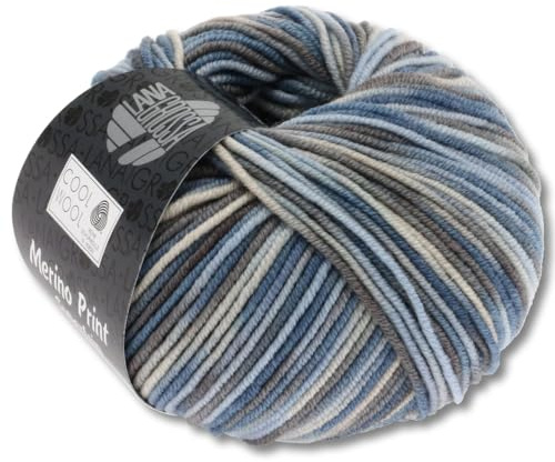 Frida's Wollhaus Lana Grossa 50 g Cool Wool Print Merino Wolle Garn Häkeln Stricken 16 Farben (763 | Hellblau/Grège/Graubraun/Blaugrau)