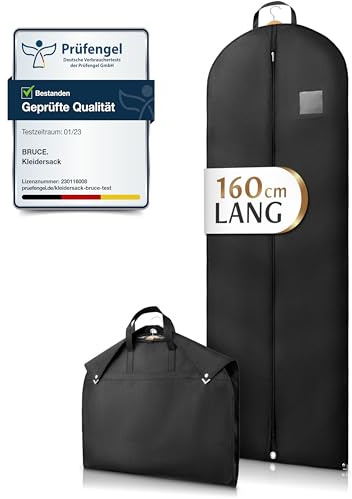 Bruce.® Kleidersack - 160x60 cm Lang – Schwarz | Premium Kleiderhülle, 120 GSM, für Abendkleid, Robe & Trachten – atmungsaktiv für Reise & Schrank