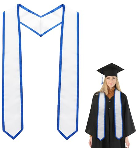 Graduation Decorations 2026 White Graduation Stole with Blue Trim Unisex Adult Honor Stoles to Write on First Generation Graduation Stole Sash Class of 2026 Gifts for Congrats Grad Sublimation Blanks