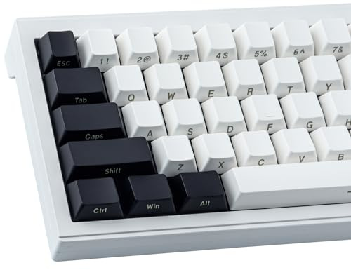 Tsungup Anpassade tangenter 145 tangenter ABS ISO-sida tryckt tangentbordssats för 60 % tangentbord, kompatibla Cherry MX-tangenter (svart och vit)