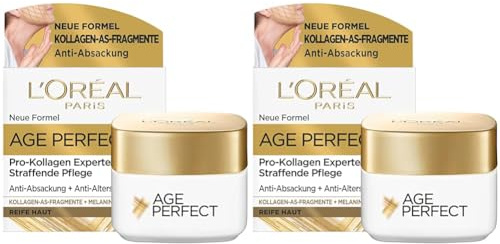 L'Oréal Paris Straffende Tagespflege, Anti-Aging Feuchtigkeitspflege gegen Altersflecken, Für reife Haut, Mit Kollagen-AS-Fragmenten, Age Perfect Pro-Kollagen Experte, 50 ml (Packung mit 2)