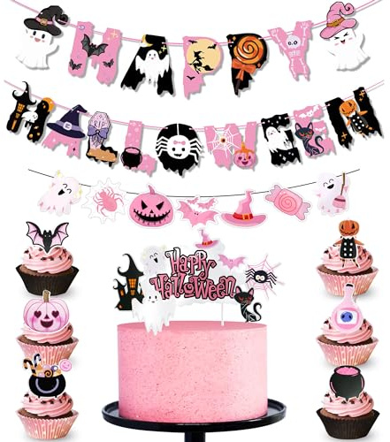 Halloween Girlande Tortendeko Set (Rosa) | Halloween-Motiv, Tortendekoration
