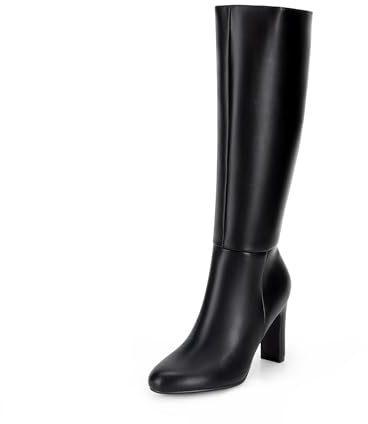 DREAM PAIRS Women's Knee-High Boots, Comfortable Chunky Block Heel Pointed Toe Pull On Side Zipper Suede Slouch Riding Boots,Size 8,Black-Pu,SDKB2415W