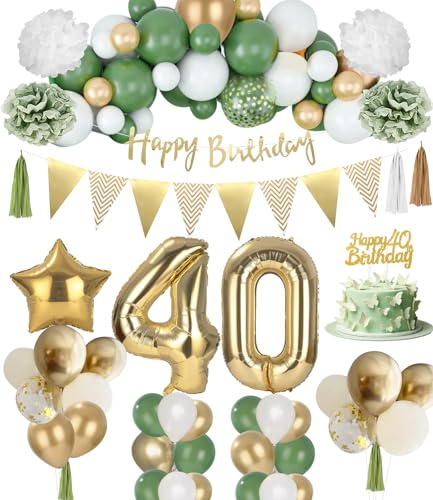 Deko 40 Geburtstag Frauen,Deko 40 Geburtstag Mann, Geburtstagsdeko 40 Männer Frauen, geburtstagsdeko 40 Party Set,Avocado Grüne Gold Luftballons mit Happy Birthday Deko Banner konfetti