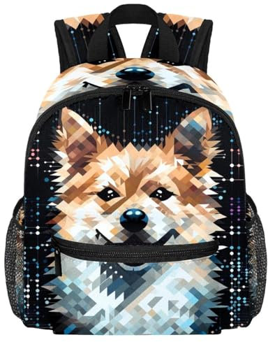 Süßer Kleinkind-Rucksack – Pixel-Hund, schwarzes Muster, einfache moderne Kindertasche für Vorschule, Schule, Mädchen und kleine Kinder, multi, 25.4x10x30 CM/10x4x12 in