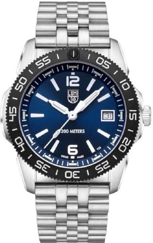 Luminox Pacific Diver Ripple Herren Taucher Uhr mit Edelstahl Armband, dunkelblaues Zifferblatt und Schnellwechsel-Armband aus Kautschuk in blau, 20 ATM, Durchmesser: 39mm