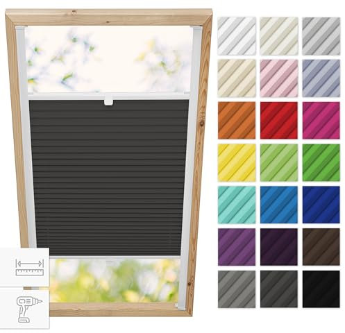 Estika Dachfenster plissee mit Bohren für Fakro Fenster - Modell: 55/78 - Stofffarbe: Anthrazit - Dachfenster Rollo, Fensterrollo innen, Fenster plissee