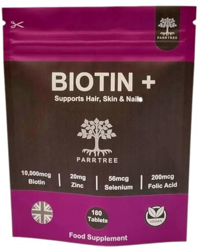Biotin + Hair Growth Food Supplement- 180 Days Supply - Enhanced with Zinc Selenium & Folic Acid - 180 Tablets - Biotin 10,000 mcg - Vegan Hair Nails Skin Vitamins for Women & Men - UK Made