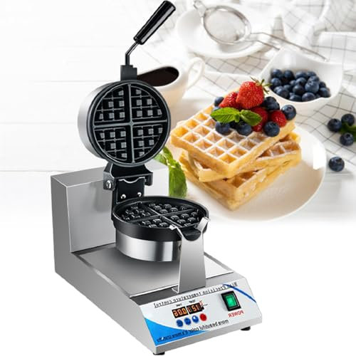 MáQuina Para Hacer Gofres De Acero Inoxidable, MáQuina Para Hacer Gofres Redonda, MáQuina Para Hacer Gofres Giratoria Antiadherente Con Control De Tiempo Y Temperatura Ajustable De 32 A 570 ℉,220V