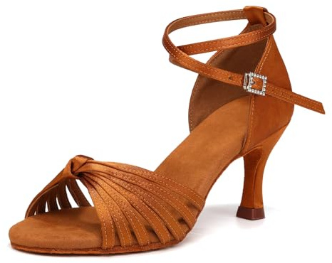 YCALCP Scarpe da Ballo Donna Latino Americano Salsa Ballo in Raso Tacco 7.5 | Punta Aperta Standard Professionali Bachata Tango Scarpe Ballo da Salsa Donne