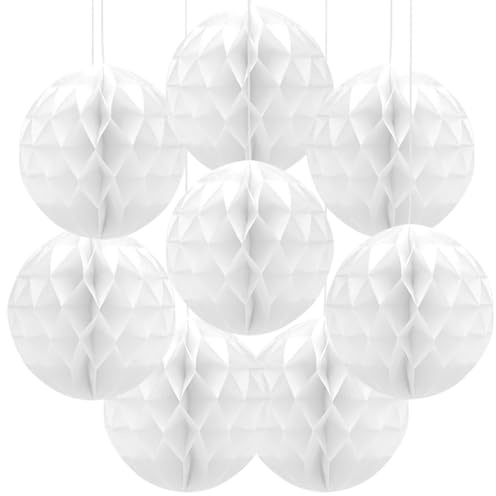 Yosawo 8 Stück Papier Wabenbälle Papier Wabenball Dekoration für Geburtstag Hochzeit Party Deko(ZQ/White）