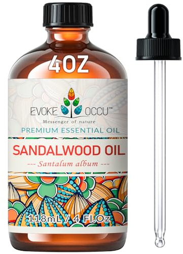 EVOKE OCCU Aceite Esencial de Sándalo para Piel, Difusor y Velas | Ideal para Perfume, Cabello, Masaje, Sueño & Meditación, Jabón, Bolas Secadora, Unisex - 118ml / 4 fl oz