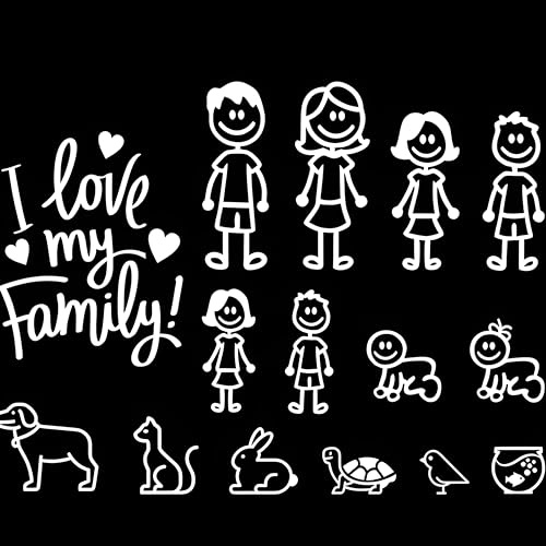 Autoaufkleber I Love My Family Lustig Aufkleber 15cm(5.9 Inch) Liebevolle Familie Lustig Sticker Haustiere der Familie Aufkleber Personalisierte Stoßstange Autofenster Wasserdichte Dekor