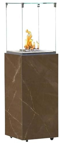 L'Héritier Du Temps Chauffage Extérieur Néocube-O Actuel Patio Acier et Verre Cheminée Gaz Braséro Terrasse 42,8x42,8x143,1cm