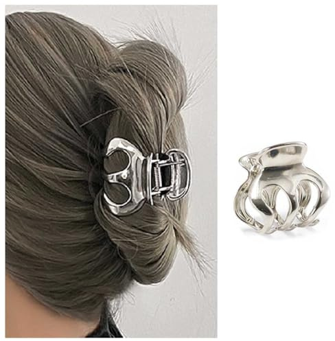 Enautoabs Silberne Haarklemme Haarklammer Für Frauen Metall Mittelgroße Haarklemme Kralle Pferdeschwanzhalter Haarklemme Kiefer Stark Rutschfest Haarklemme Für Dünnes Haar Dekorative Haarschmuck