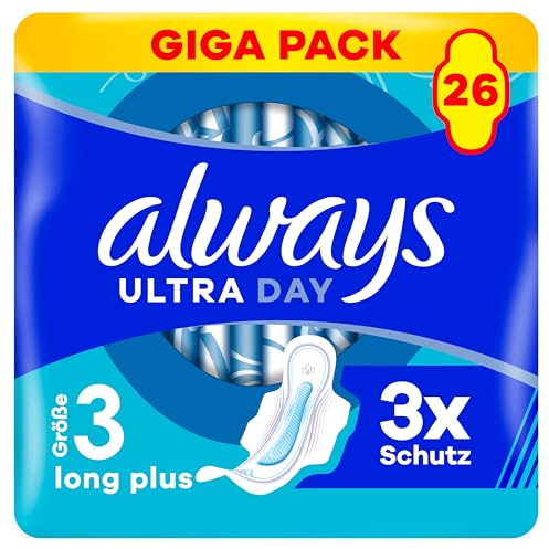 Always Ultra Damenbinden Long Plus (Größe 3) Mit Flügeln 26 Stück, Super Saugfähig Und Ultra Dünn, Für Die Periode