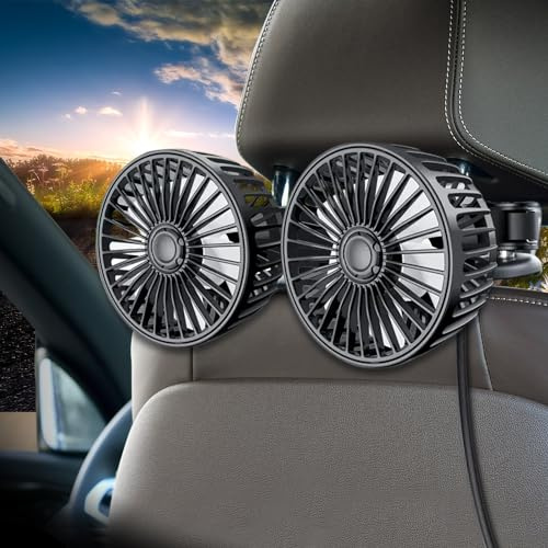 Qidoe Ventilateur de voiture pour siège arrière, ventilateur portable alimenté par USB, ventilateurs de refroidissement à rotation à 360°, 3 vitesses, ventilateurs de circulation de