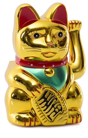 TruWare Just Camp Winkekatze Maneki Neko Glückskatze in versch. Größen 9,5 cm - 15-18 cm Glücksbringer Katze Solar (Gold 18 cm)