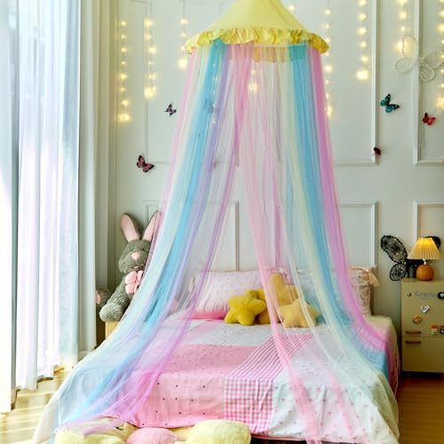 Wnqou Regenbogen Bett Dachboden Twin Größe atmungsaktive Dachboden Bett Vorhang für Bett, Prinzessin Spielen Zelt für Mädchen Schlafzimmer Dekoration Lesen Nook