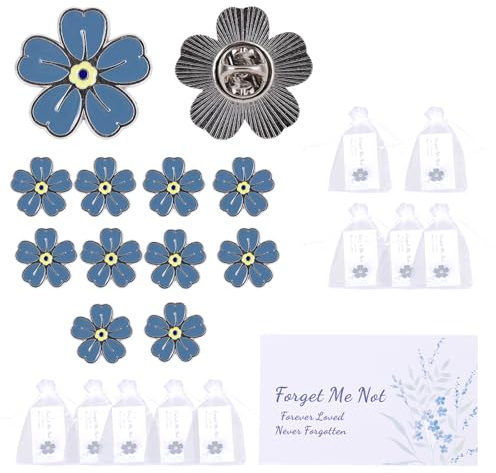 20 Stück Gedenkanstecker für Beerdigungen, Forget Me Not Blumen Broschen Inkl Gedichtkarten & Garnbeutel Mitgefühlserinnerungsgeschenke