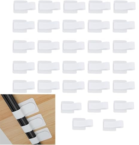 30 PCS Kabelmanagement unter dem Schreibtisch, Kabelhalter Selbstklebend, Verstellbarer Langer Kabelbinder, Wiederverwendbarer Kabelclip-Versteck, 15 Paar, Weiß