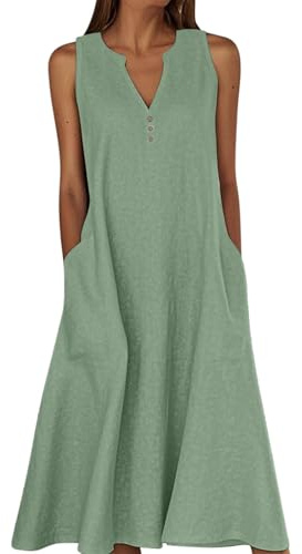 Summer Dresses Elegant Boho T-Shirt Dress Solid Color V Neck Side Pockets A Line Casual Mid Long Dress for Women Daily Classic Art Sketching Holiday Beach Trip Sweet and Cute Tank Dresses