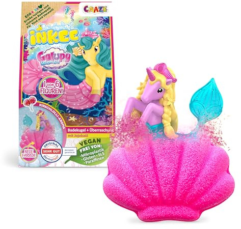 INKEE GALUPY MERMAID – Bomba da Bagno Bambini a Forma di Conchiglia con Sorpresa Sirena – Bath Bomb Effervescente per Vasca con Schiuma e Profumo Dolce