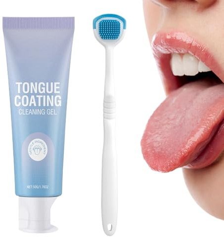 Zungenreinigungsgel-Set mit Bürste, Formel Zungenreiniger-Set, Gel & weiche Borstenbürste, entfernt geruchsverursachende Gerüche, für die tägliche Pflege, Morgenroutine, Post-Meal Frische