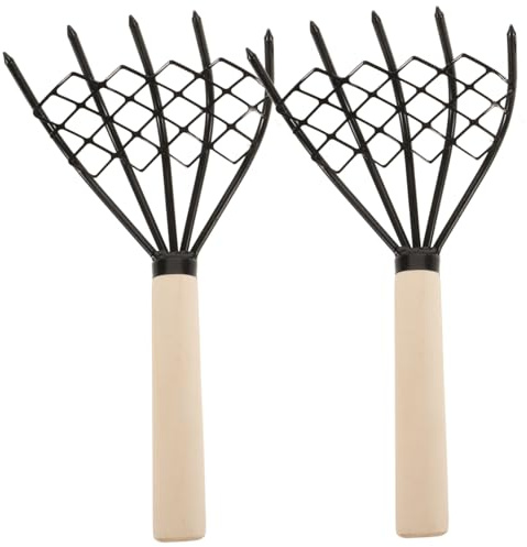 LOORGVEL Rastrello per Scavo da Spiaggia in Acciaio Manico in Legno, Set di 2 Strumenti per Raccogliere Molluschi e Crostacei sulla Sabbia