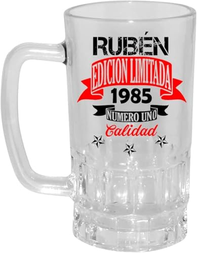 Kembilove® Jarra de Cerveza Personalizada Edición Limitada | Cristal 500ml con Asa | Nombre y Año Personalizable | Regalo Original Cumpleaños Hombre Mujer | Detalle Personalizado con Frase Divertida