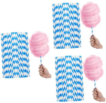 Cabilock 150 pcs Blue White Striped Cotton Candy Sticks Commercial Grade Paper Sugar Cane Holders for Automatic Cotton Candy Machines for Parties Weddings and Events