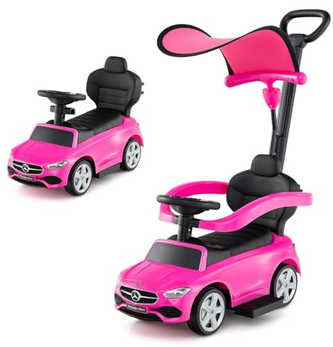 COSTWAY Mercedes-Benz Rutschauto, 3-in-1 Rutschfahrzeug mit Schiebegriff, Stauraum & Lenkschieber, Schiebauto mit Hupe & Sound, Rutscher Auto für Kinder ab 1 Jahr (Rosa)