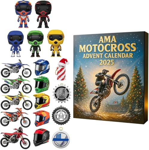 Motocross Advent Calendar 2025, 24 Days Christmas Countdown with Mini Dirt Bikes, Racer Figures & Gear Charms Ornaments, 2D Acrylic Motorcycle Decor for Christmas, Gift for Motocross Lovers (1pc)