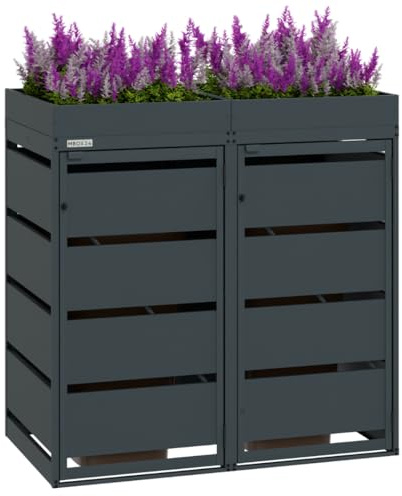 MBOX24 Classic Flora | 2er Mülltonnenbox für Mülltonnen bis 120 Liter - mit Pflanzdach - Mülltonnenverkleidung aus verzinktem Stahl in Anthrazit, robust & wetterfest