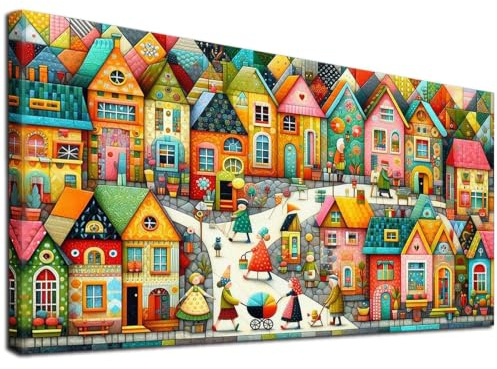 JATOK Diamond Painting Erwachsene XXL, Weihnachtsdorf, 40 x 70 cm | Großes Bild im Querformat mit runden Steinen; Komplettset mit Leinwand und Werkzeug; für Anfänger, Auszeit und Wanddeko