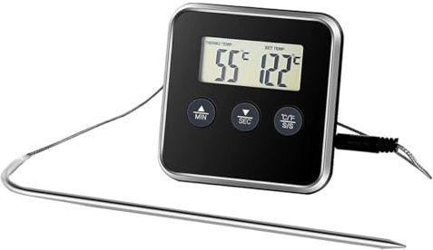 CONGARTENO Termometro Digitale per Alimenti con Timer Cucina Multifunzionale Sonda Esterna e Display Chiaro Contaminuti per Bbq e Cottura Precisa di Carne e Steak Facile da Usare e