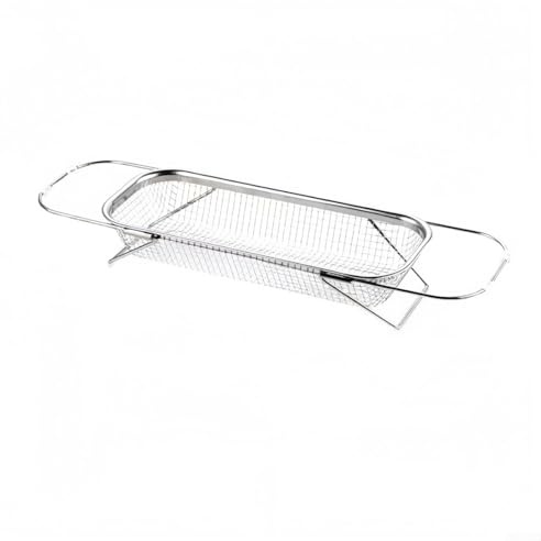 Canasta escurridora extensible de acero inoxidable para fregadero, multiuso, incluye lavar frutas, verduras, pasta, con ajuste seguro para fregadero (32 x 13 cm)
