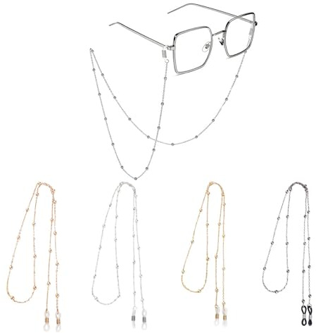 Lxtness Cadena para Gafas Mujer, 4 Pieza Cobre Cuelga Gafas Cuerda Cordones para Gafas de Sol Hombre, Correa Gafas Cinta para Gafas Deporte Oro/Plata/Negro/Oro Rosa