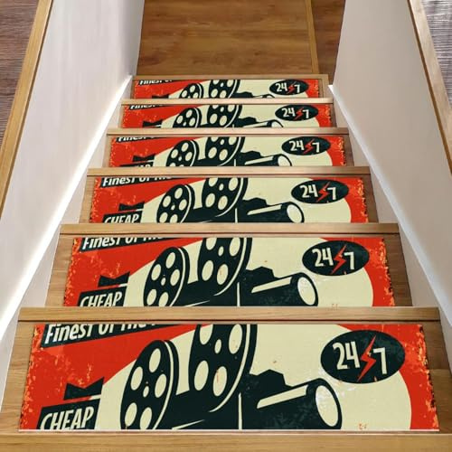 RODAILYCAY 15 tappetini antiscivolo per gradini in legno, tappeti per scale, tappetini per scale con stampa retrò, tappetini di sicurezza per anziani, bambini e cani